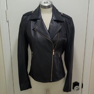 Karl Lagerfeld Black Leather Women's Moto Jacket Size S NWOT